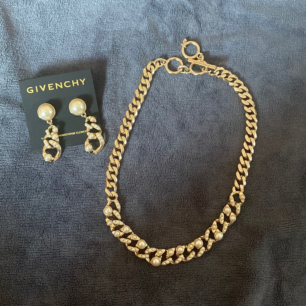 Givenchy pearl chain necklace and earring set